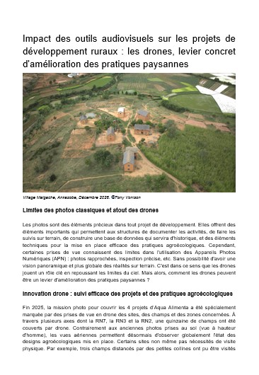 Impact des outils audiovisuels sur les projets de développement ruraux : les drones, levier concret d'amélioration des pratiques paysannes