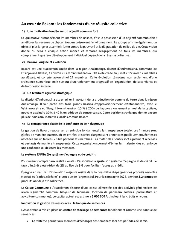 Au cœur de Bakaro : les fondements d’une réussite collective